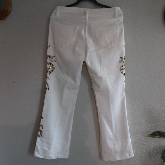 NWOT Midnight Velvet White Denim Pants with Sequin Appliqué - Size 6 - Picture 4 of 13